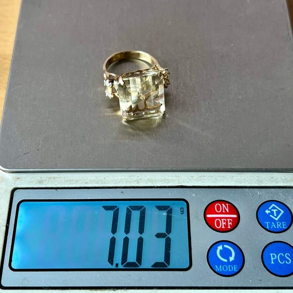 VINTAGE 14K YELLOW GLD HUGE EMERALD STEP CUT LEMON CITRINE QUARTZ RING STATEMENT - Picture 6 of 16